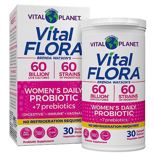 Vital Planet Vital Flora Probiotics for Women 60 Billion CFU Diverse Strains Daily Shelf Stable Probiotic with Organic Prebiotics for Vaginal Support Immune and Digestive Health 30 Capsules